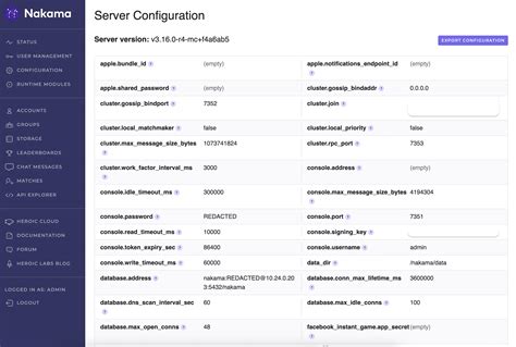 nakama storage|Configuration .